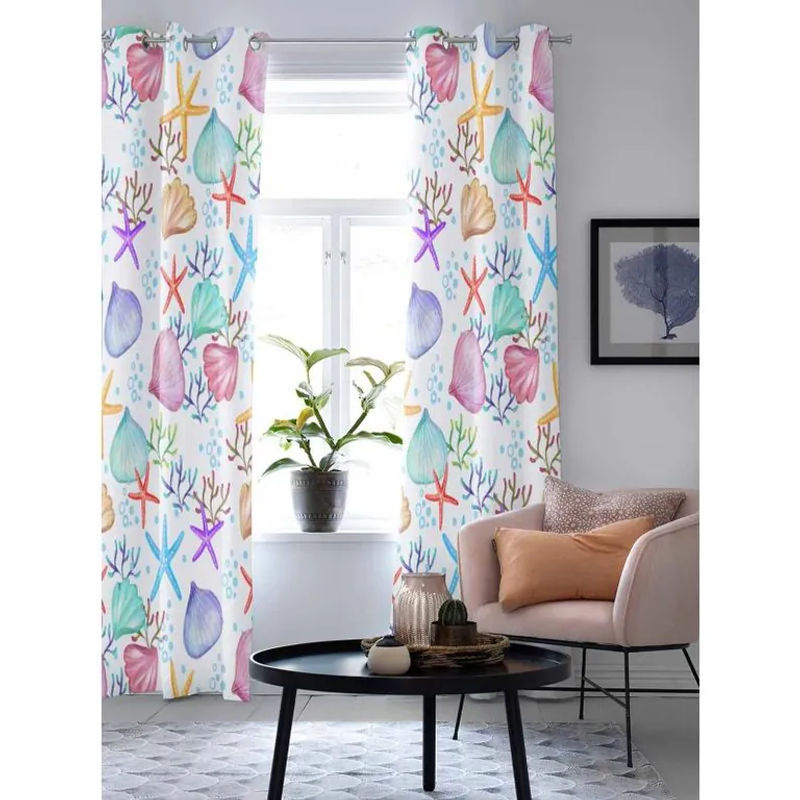 Super Six Vorhang mit Ozean Seestern und Muschel Textur in Grau, semi-transparent, B: 135 cm, H: 60 cm - Bild 2