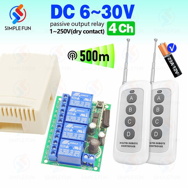 RF Wireless Fernbedienung Schalter mit 433 MHz, DC 6 V 12 V 24 V Trockenkontakt 10 A Relais Empfänger und 500 m Sender für Garagentor Motor und LED von SLMPLEFUN - Bild 1