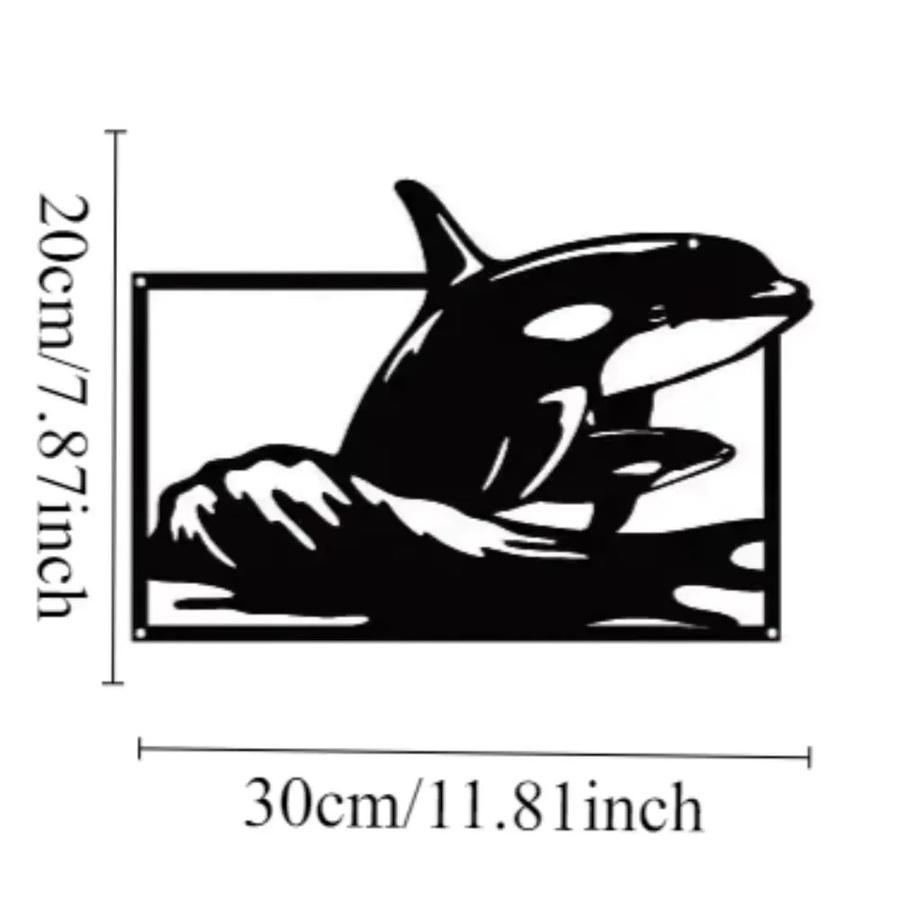 CIFBUY Orca-Wal Metall-Wandkunst in Schwarz als moderne Skulptur für Innen- und Außenbereiche - Bild 2