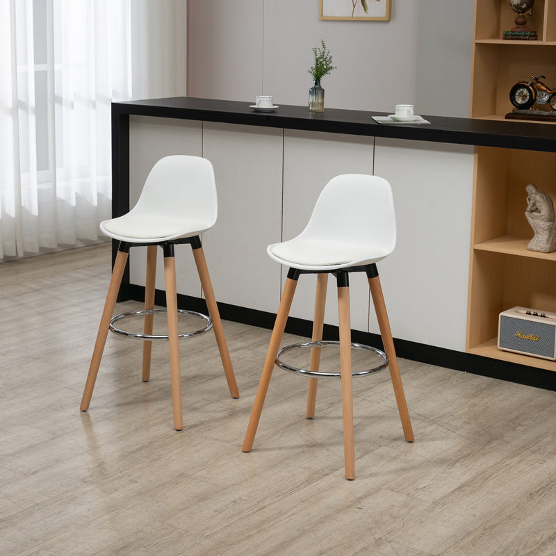 HOMCOM 2er-Set Barhocker im skandinavischen Design aus Kunstleder in Weiß mit Fußstützen, B/T/H: 38,5 x 42,5 x 91 cm - Bild 2