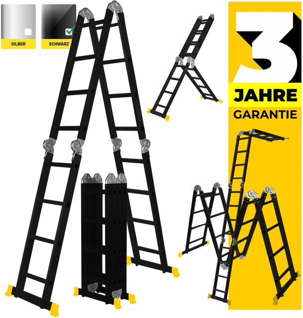 Craftfull Mehrzweckleiter CF-104A 6in1 Gelenkleiter aus Aluminium in Black Edition mit Anti-Rutsch-Profil und Gummifüßen - Bild 1