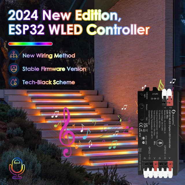 CENFAYA ESP32 WLED LED-Streifen-Controller mit Mikrofon und Musik-Modus für adressierbare RGB-IC FCOB-Streifen in Weiß - Bild 1