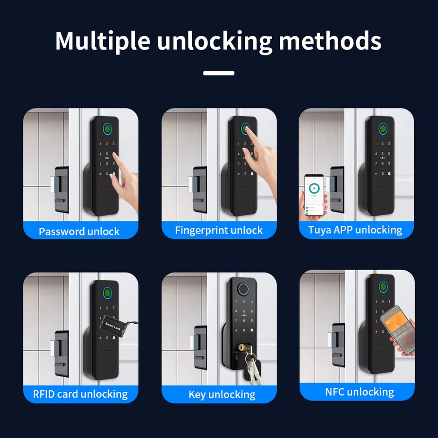 LUCKING DOOR Smart Türschloss mit Fingerabdruck und WLAN, Wasserdichtes Außentürschloss mit Fernbedienung und Tuya-App-Unterstützung, Elektrisches Aufschraubschloss in Schwarz - Bild 3
