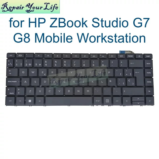 HP Ersatztastatur mit RGB-Hintergrundbeleuchtung für ZBook Studio G7 und G8 Notebook, US-Spanisch Layout, Schwarz-Weiß, M14606-001 PK132YM1D34 SN19MCB4E - Bild 1