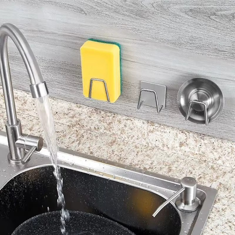 SHNGki Schwammhalter aus Edelstahl in Silber, selbstklebender Spülbecken-Organizer mit Entwässerung für die Küche - Bild 3