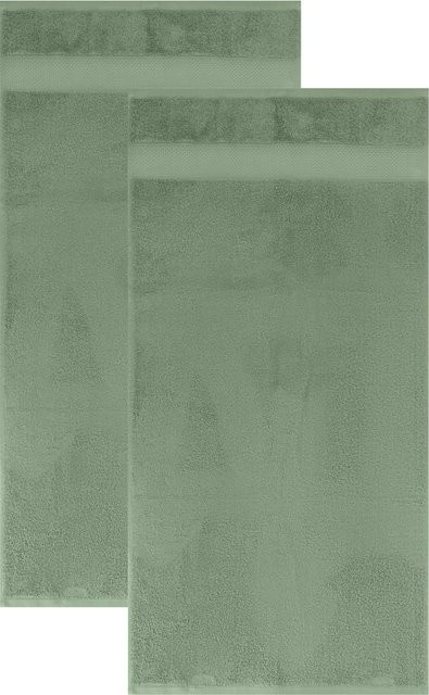 LIVARNO Handtücher mit weißer Bordüre, 2 Stück, Grün, B/H: 50 x 100 cm - Bild 1