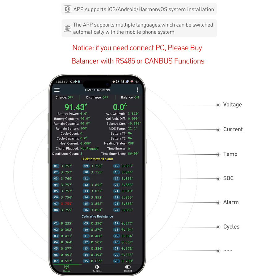JIKONG Smart Active Balancer Bluetooth App Steuerung für Li-Ion und LiFePO4 Batterien 4S bis 24S - Bild 4
