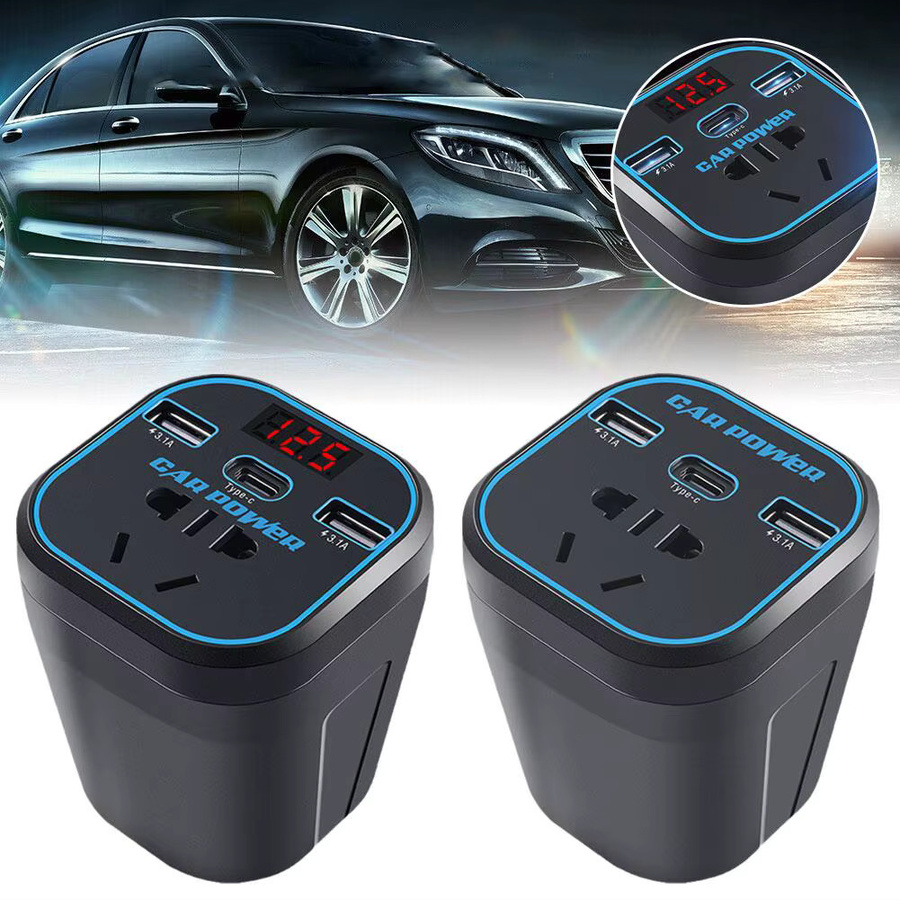 Multifunktions Auto-Wechselrichter Konverter von 12 V/24 V auf 110 V/220 V mit USB-C Schnellladegerät und Buchse in Schwarz - Bild 5