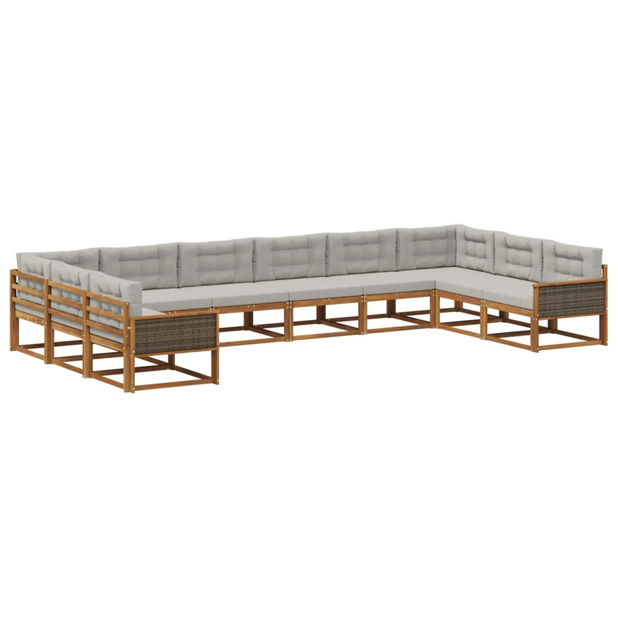 vidaXL Outdoor-Sofagarnitur in U-Form aus massivem Akazienholz mit Kissen, Farbe: Natur und Hellgrau - Bild 2