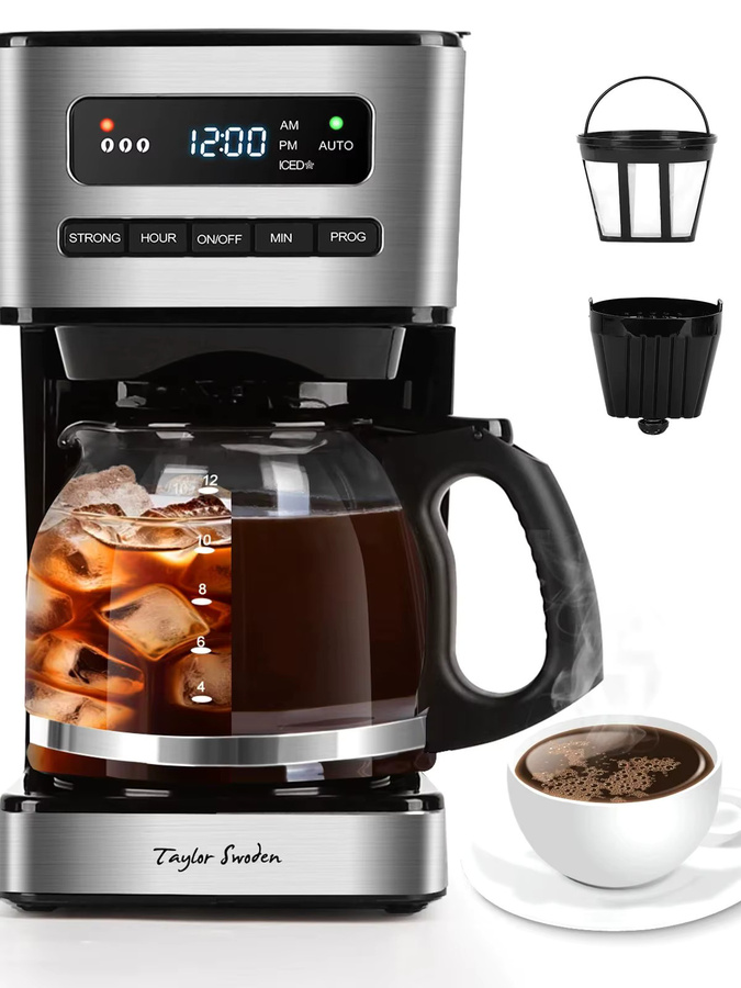Taylor Swoden Filterkaffeemaschine mit Glaskanne, Schwarz, 1,8 l, mit 24H Timer, Eiskaffee-Modus und 3-stufiger Stärkeauswahl - Bild 7