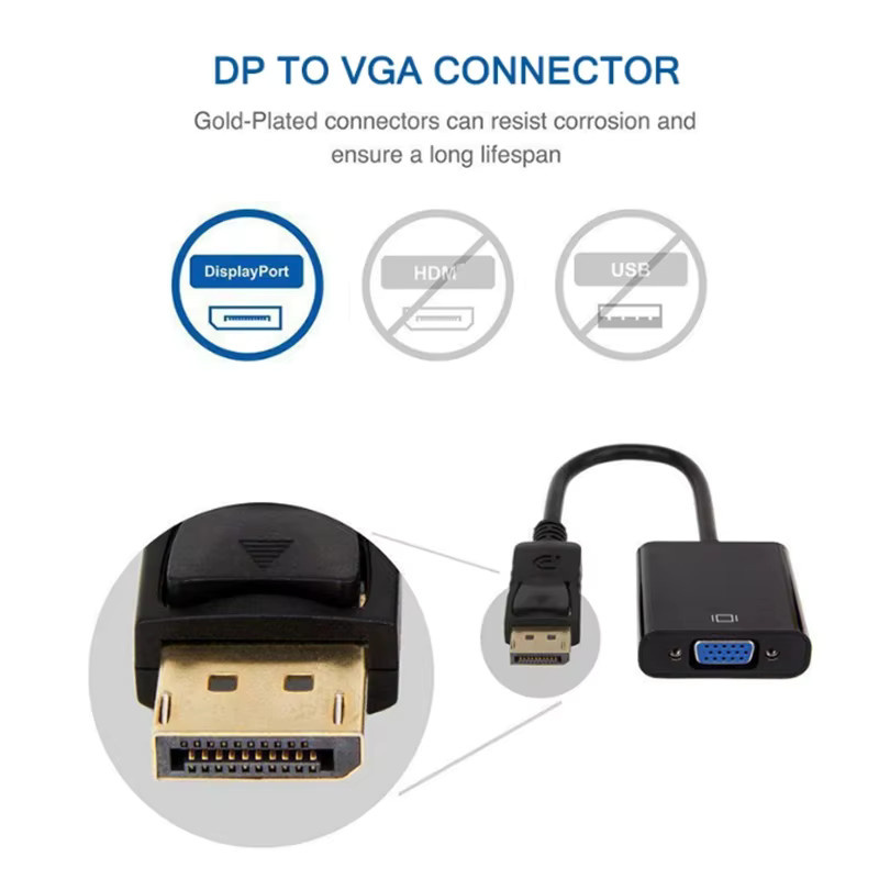 KOJESHUN DisplayPort auf VGA Adapter Kabel in Schwarz für Laptop, Projektor und TV - Bild 4