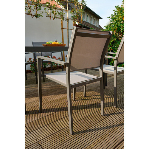 Siena Garden Stapelsessel Leeds aus Aluminium in Grau mit Ranotex Gewebe und Teakholz, B/T/H: 58 x 54 x 88 cm - Bild 3