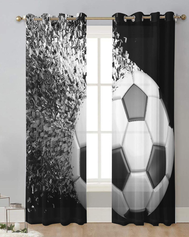Transparenter Fußball Design Vorhang aus Tüll und Organza für Wohnzimmer und Küche, Breite: 135 cm, Höhe: 115 cm - Bild 2