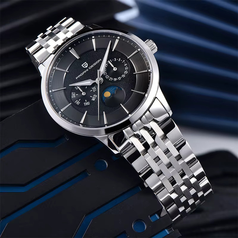 PAGANI DESIGN Armbanduhr, Quarz, Edelstahl, Mondphase, 40 mm, Herren, Schwarz - Bild 2