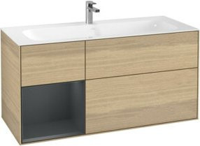 V&B Waschtischunterschrank Finion Wandbeleuchtung in Lack Weiß und Eiche Venato B/T/H: 119,6 x 49,8 x 59,1 cm - Bild 1