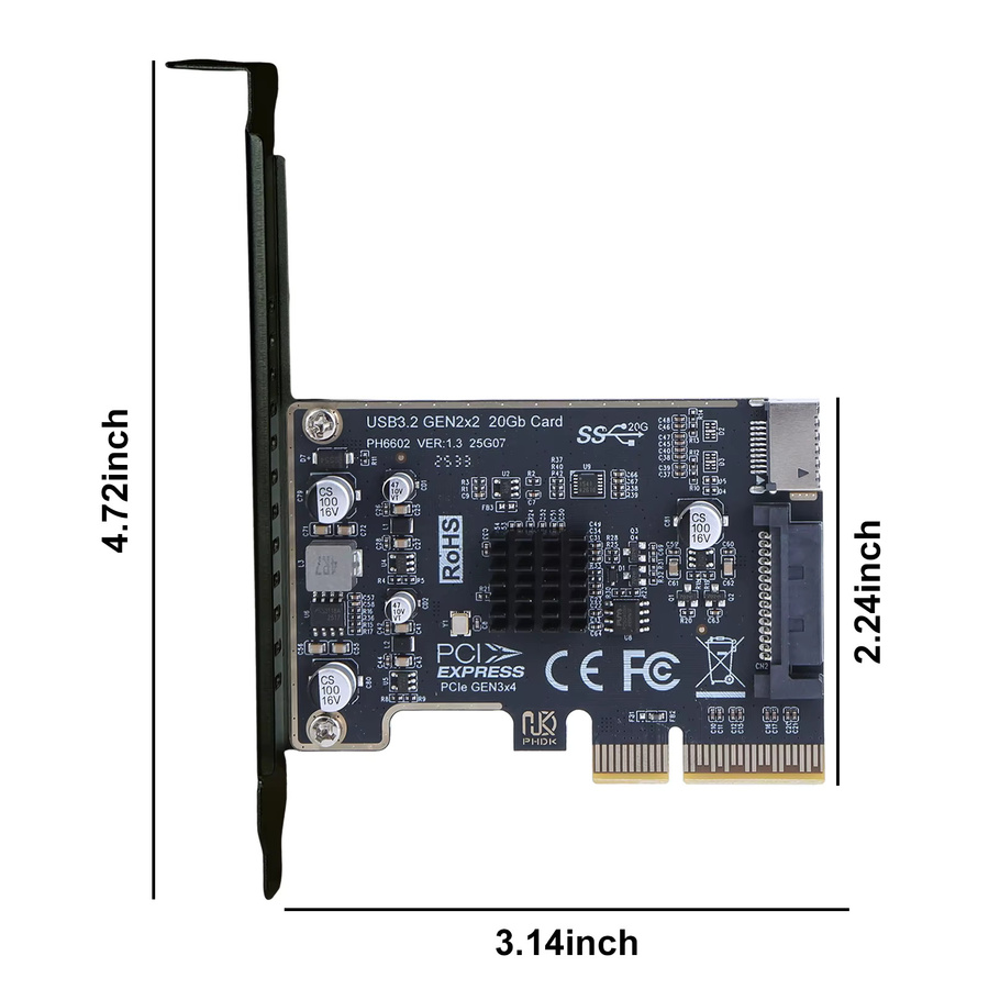 APWIKOGER USB-C PCIe Erweiterungskarte Typ-E mit 20 Gbit/s für Desktop-PC Frontpanel, Schwarz - Bild 3