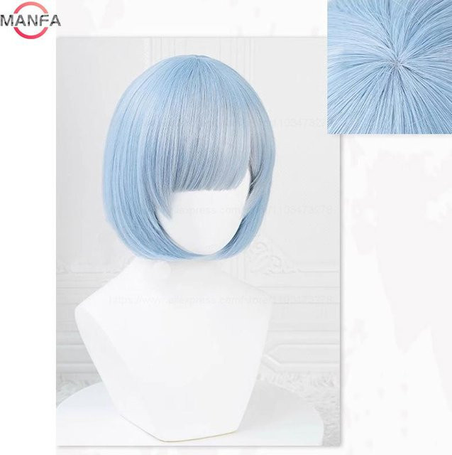 Anime Rem Ram Cosplay Perücke, 30 cm, Blau Rosa Farbverlauf, Synthetisches Haar - Bild 1