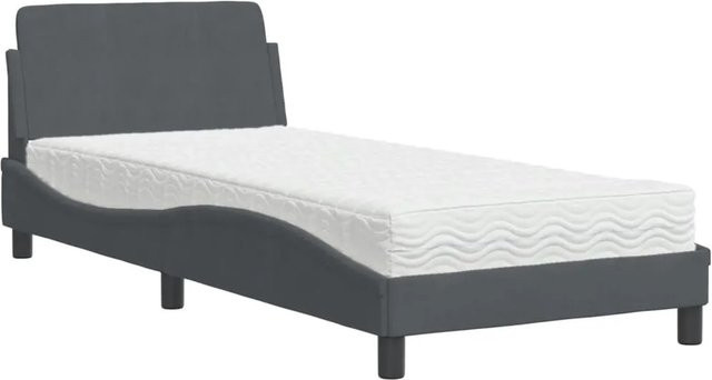 vidaXL Bett mit Matratze aus Samt und Schaumstoff in Grau, B/T/H: 90 x 190 cm - Bild 1