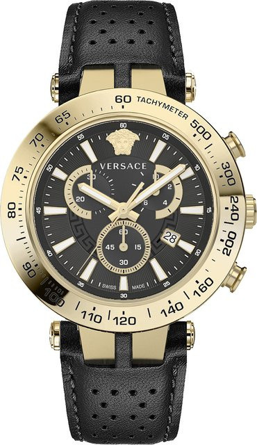 Versace Chronograph, Quarz, Edelstahl, Leder, Schwarz, 46 mm, Herren - Bild 1