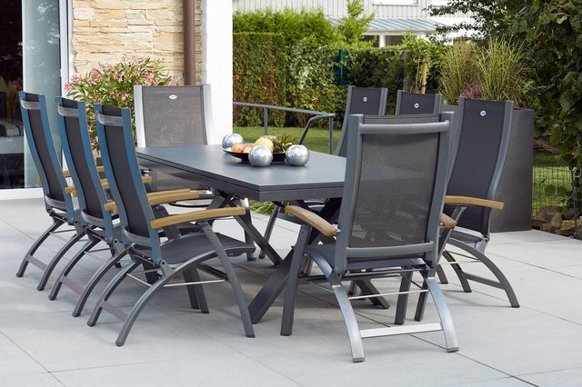 Hartman Garten-Essgruppe Xanadu / Primo in xerix/natur mit 8 Klappstühlen, Tisch erweiterbar, Material Alu, Teak und Glaskeramik, B/T: 220 x 100 cm bis 280 x 100 cm - Bild 1