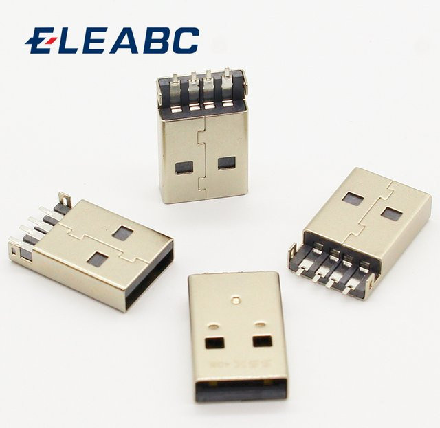 ELEABC 10er Set USB 2.0 Typ A Stecker 4Pin SMT in Schwarz und Silber für Datenübertragung und Ladevorgänge - Bild 1