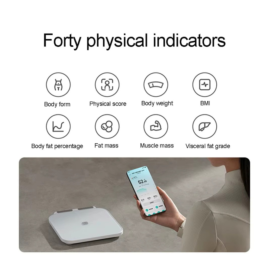 Mijia Smarte Körperfettwaage S800 in Weiß mit 8-Elektroden, Dual-Band Herzfrequenzmessung und Analyse von Körperfett- und Wassergehalt, CN Version - Bild 2
