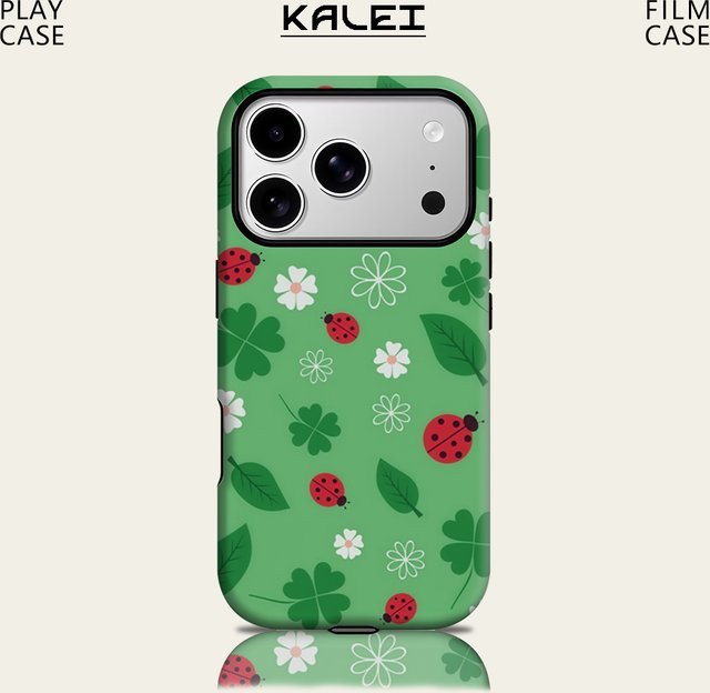 Robuste magnetische Handyhülle von Potdemiel mit grünem Marienkäfer-Naturdesign für iPhone 17 16 15 14 13 Pro Max Plus - Bild 1