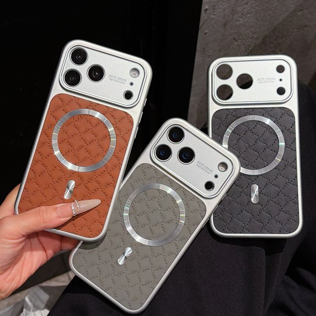 RPKKS Handyhülle mit Rautenstruktur aus PU-Leder für iPhone 17 16 15 14 13 Pro Max, MagSafe kompatibel, Blau - Bild 1
