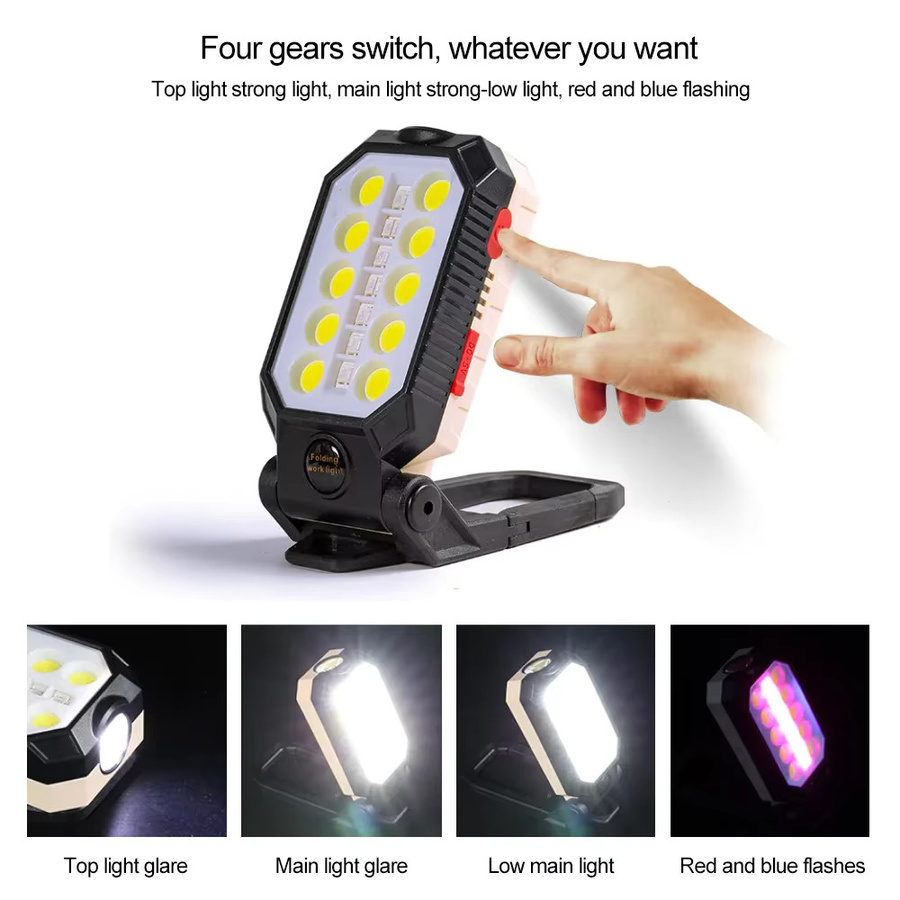 XIWANGFIRE LED COB Arbeitsleuchte, tragbare wiederaufladbare Taschenlampe mit Magnet und Leistungsanzeige, wasserdichte Campinglaterne in Schwarz - Bild 2