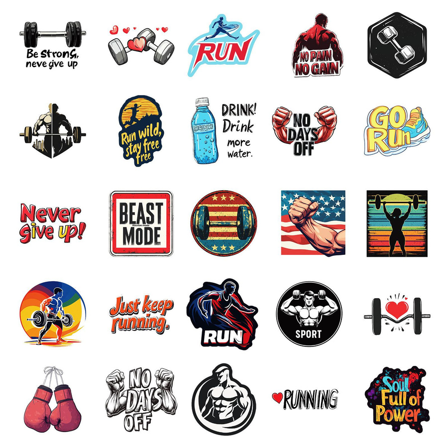 50 Fitness und Sport Graffiti Aufkleber Set in Multicolour zur Dekoration - Bild 2