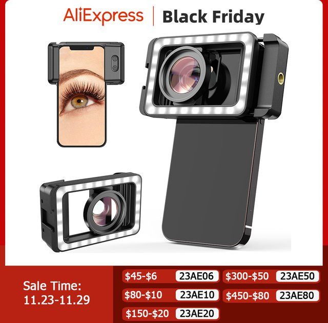 APEXEL HD 15x Super-Makro-Linse mit LED-Fülllicht in Schwarz für iPhone und Samsung Smartphones - Bild 1