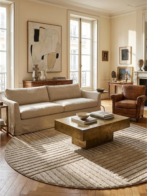 Kadima Design Hochflorteppich Patchwork in Beige mit Cord-Streifen und High-Low-Effekt, B/B: 80 x 80 cm, Waschbar - Bild 1