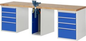 Rau Werkbank 7510A0 mit 8 Schubladen und Schraubstock, höhenverstellbar, B: 250 cm, T: 70 cm, H: 89 cm - Bild 1
