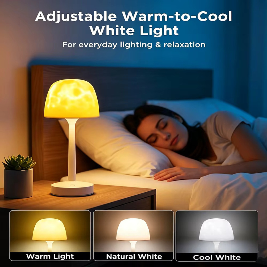 UMEXUS Pilzförmige Tischlampe mit RGB Wasserwellen-Projektion, dimmbar und wiederaufladbar, Farbe Weiß, B/T/H: 32,0 x 12,7 cm - Bild 2