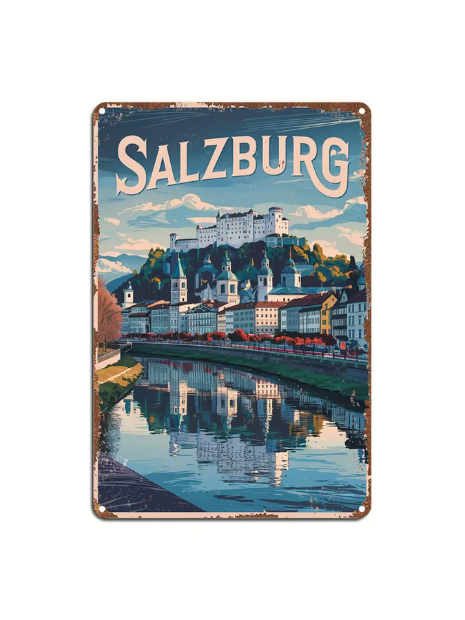 MINISO Salzburg Vintage-Metallschild als Aluminium-Wanddekoration in Multicolour, Rechteckig - Bild 2