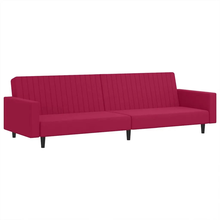 vidaXL Schlafsofa 2-Sitzer Click-Clack aus Samt in Weinrot mit Holzrahmen und Armlehnen - Bild 2
