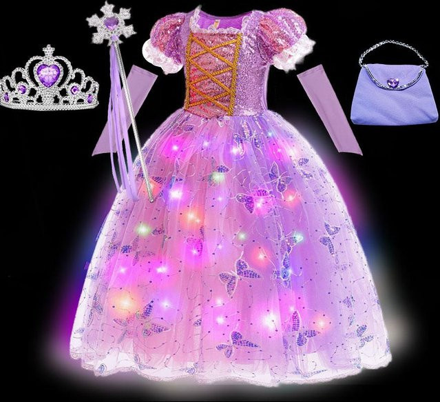 Disney Tangled Rapunzel Kostüm, Prinzessin Ballkleid, LED, pink, ab 4 Jahre - Bild 1