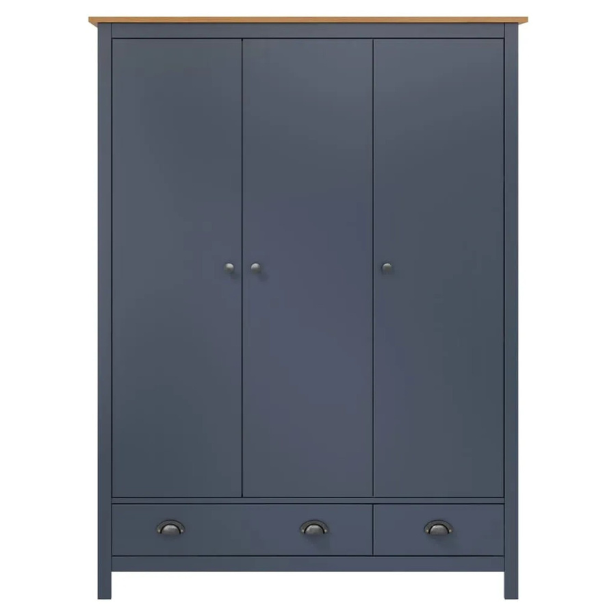 vidaXL Kleiderschrank Hill aus Kiefernholz mit 3 Türen und integrierten Schubladen, Grau/Braun, B/T/H: 127 x 50 x 170 cm - Bild 3