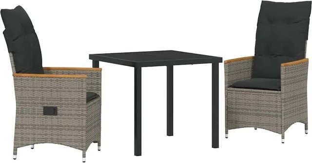vidaXL Garten Essgruppe 3-teilig aus Poly Rattan und Stahl in Grau mit Kissen und Sicherheitsglas - Bild 1