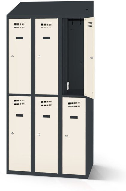 rotstahl Garderobenspind mit 6 Türen und Ladefunktion, Korpus Anthrazitgrau und Front Weiß, B: 120 cm, H: 200 cm - Bild 1