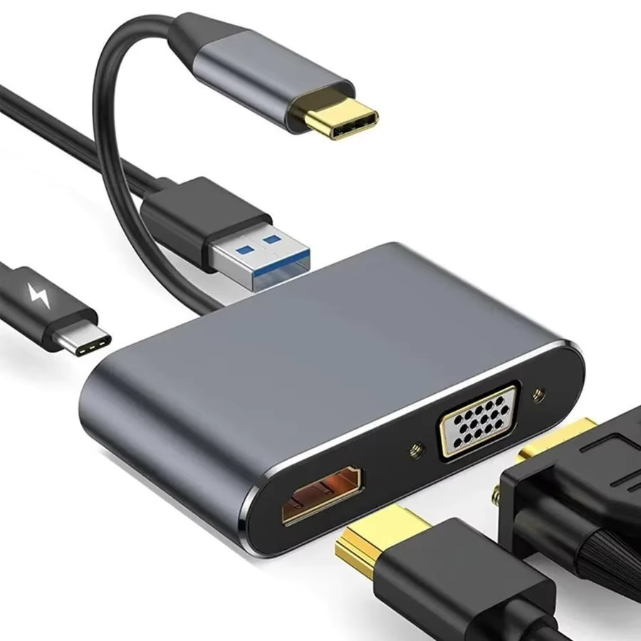 GGBEE USB C Hub 4 in 1 Adapter in Grau mit 4K HDMI, VGA und PD Schnellladung für MacBook, Laptop und Smartphone - Bild 7