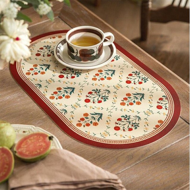 HANDANWEIRAN Retro Schüsselpad aus Kunstleder mit floralem Muster, wasserdicht und ölbeständig, rutschfest, Mehrfarbig - Bild 1