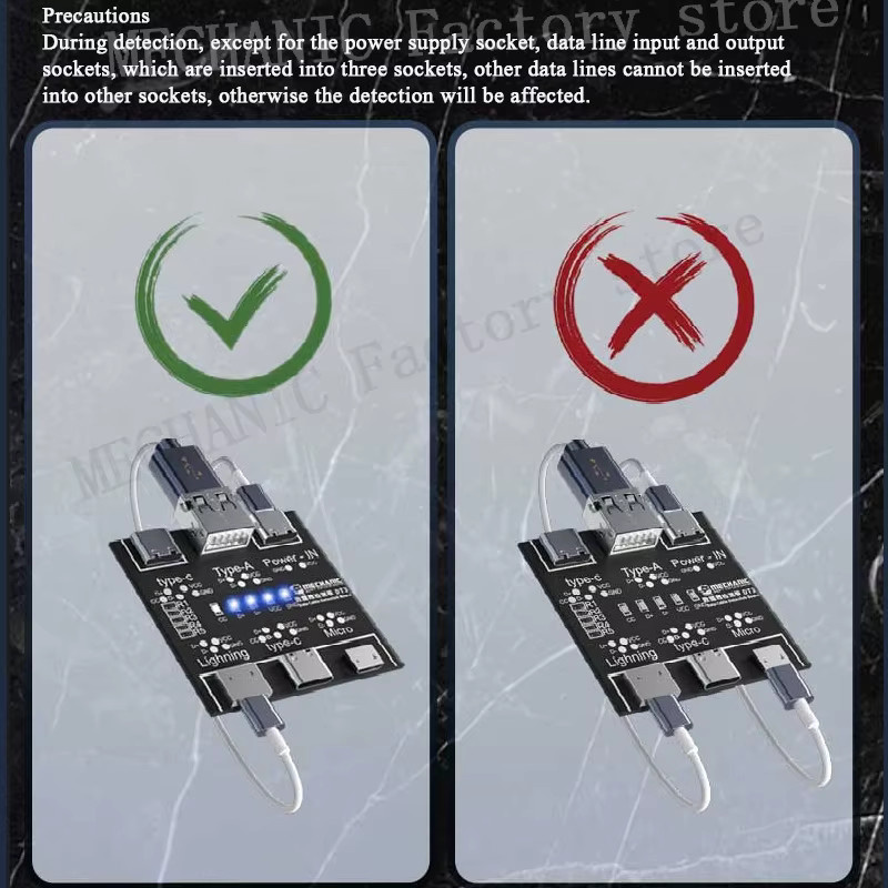 MECHANIC DT3 Datenkabel-Erkennungsplatine USB-Kabeltester mit Kurzschluss-Ein-Aus-Schalterung für iOS Android Typ-C in Schwarz - Bild 2