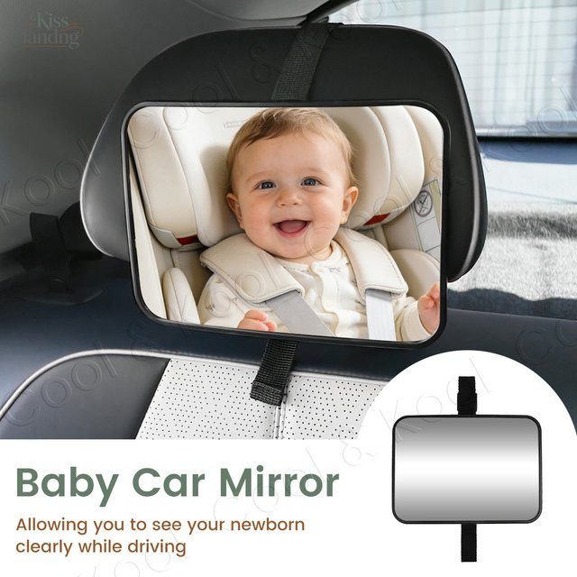 Kisslanding Babyautospiegel in Schwarz mit HD-Weitwinkelansicht und bruchsicherer Sicherheit für Kleinkinder - Bild 1
