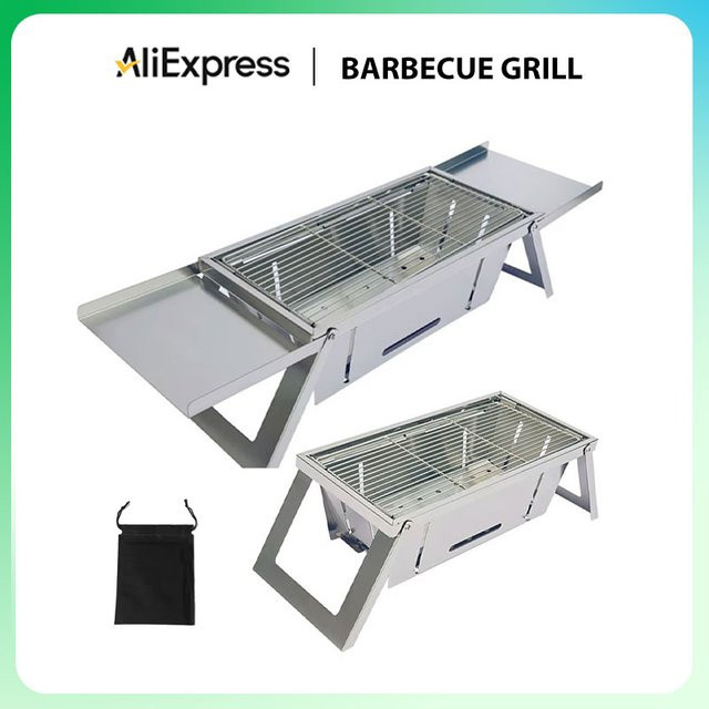 XMSJ Klappbarer Holzkohlegrill aus Edelstahl in Silber für unterwegs und zu Hause - Bild 1