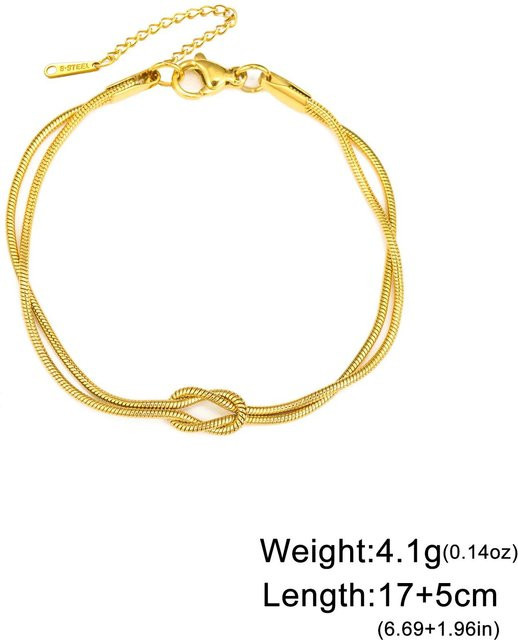 Armband Doppel-Schlangenketten-Liebesknoten, Edelstahl, Gold, Damen Herren, 17-22 cm - Bild 1