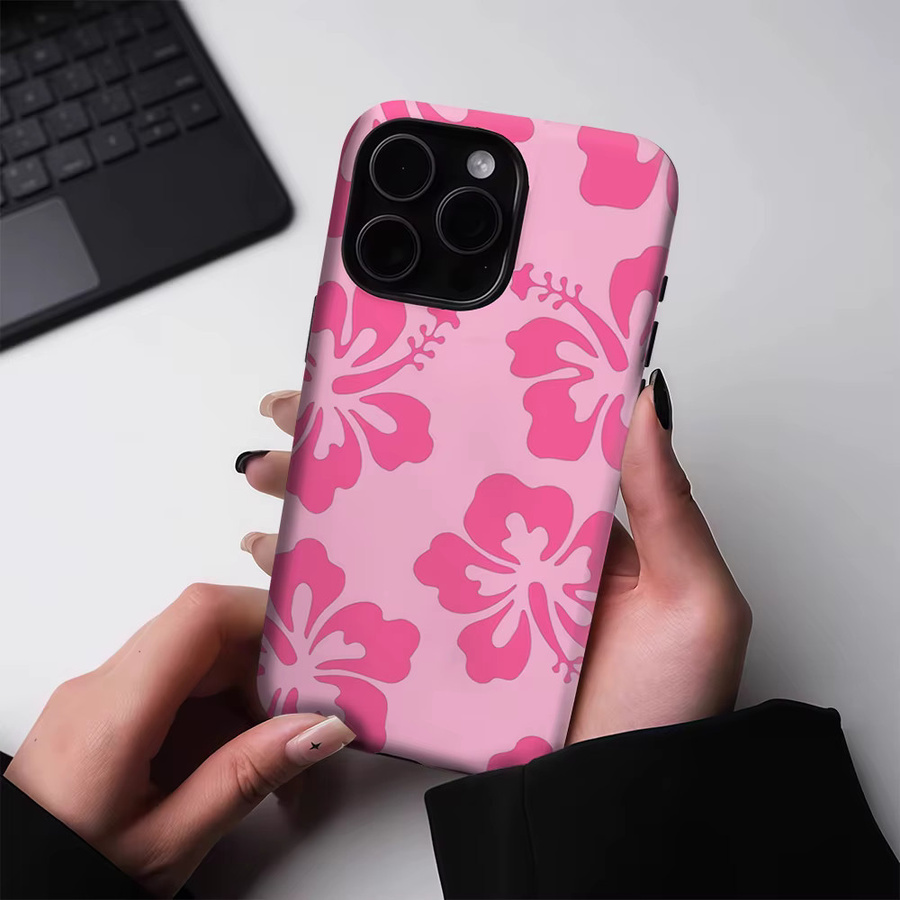 Potdemiel Hibiscus Floral Cluster Handyhülle für iPhone 17 16 15 14 13 Pro Max Plus, robuste doppelschichtige Hülle mit Magnetfunktion, Farbe: Pink - Bild 2