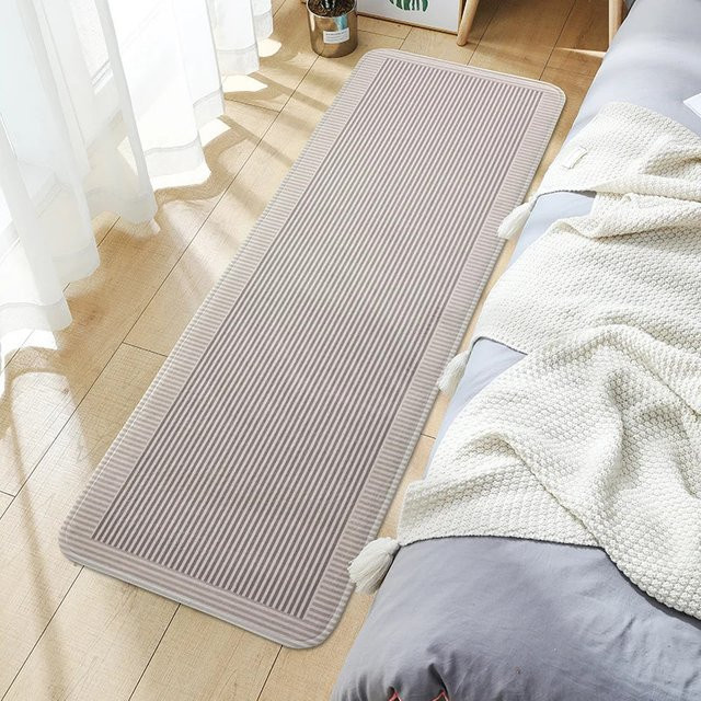 VIKAMA Gestreifter Teppich im Wabi-Sabi-Stil, rutschfeste Bodenmatte für Wohnzimmer, Schlafzimmer, Küche oder Balkon - Bild 1