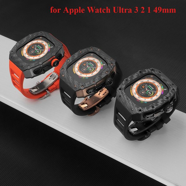 FancyWrist Modifikationsset für Apple Watch Ultra, Kohlefaser-Metallgehäuse, Kautschukarmband, Schwarz, Unisex - Bild 1