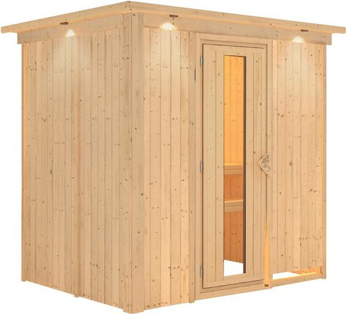 Karibu Sauna Kothla für 3 Personen aus Fichte in Beige/Braun, ohne Ofen, B/T/H: 202 x 165 x 210 cm - Bild 1